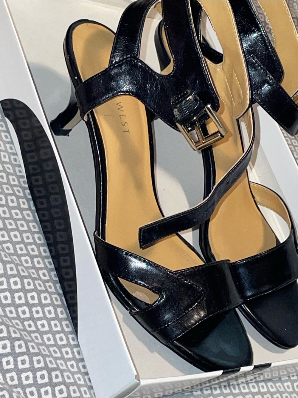 Nine West Black Leather Ankle Strap Heels